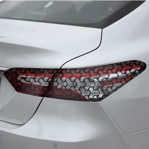 Set 2 folii autoadezive decupate pentru decorarea stopurilor auto, dimensiune 2 x 48 x 30cm, culoare Negru Mat, model HONEYCOMB TRIANGLE - Img 2