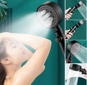 Set 3 elemente pentru dus, para de dus moderna + furtun flexibil + suport pentru perete, culoare Neagra - Img 3