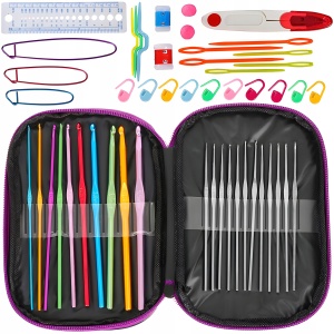 Set 50 piese pentru crosetat in husa din piele ecologica, un cadou perfect pentru pasionații de crosetat sau broderie - Img 1