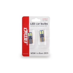 Set becuri auto cu LED CANBUS compatibil T10e W5W 8 SMD Alb 12/24V, destinat competitiilor auto sau off-road - Img 2