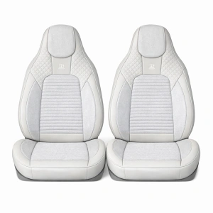 Set huse scaune auto Premium, model BLAZE Luxor, design Sportiv, universale, ergonomice, Piele Ecologica cu insertii textile, culoare Crem/Gri - Img 2