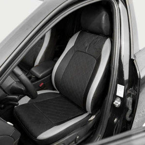 Set huse scaune auto Premium, model DIAMOND Core, design Sportiv, universale, ergonomice, Piele Ecologica Matlasata, culoare Negru/Gri - Img 4