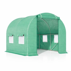 Solar de gradina, dimensiune 200x200x200cm, folie verde PE cu plasa 140g/mp UV, 1 usa, 4 ferestre, teava otel galvanizat de 19mm - Img 3