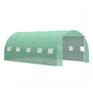 Solar de gradina, dimensiune 500x300x200cm, folie verde PE cu plasa 140g/mp UV, 1 usa, 10 ferestre, teava otel galvanizat de 19mm - Img 2