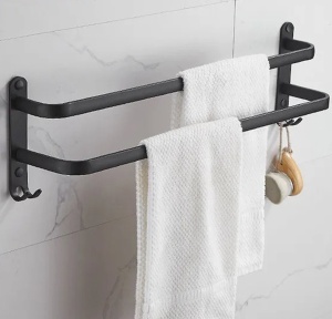 Suport de prosoape pentru baie tip "Mansarda" din aluminiu, lungime 60 cm, culoare Negru Mat