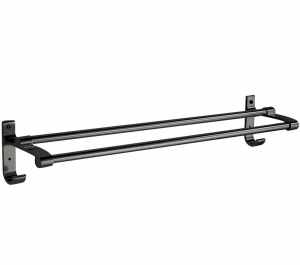 Suport din aluminiu pentru 2 prosoape + 2 cuiere, lungime 60 cm, culoare Neagra - Img 2