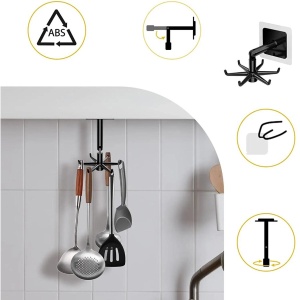 Umeras rotativ de bucatarie cu 6 carlige, material ABS, lungime 11 cm, culoare Negru - Img 2