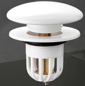 Dop scurgere chiuveta, universal, deschidere cu click, material oțel, diametru exterior 66 mm, culoare Alba - Img 4