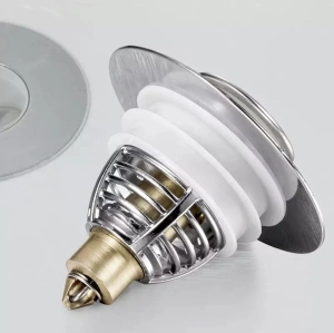 Dop scurgere chiuveta, universal, deschidere cu click, material oțel, diametru exterior 62 mm, culoare Argintiu - Img 2