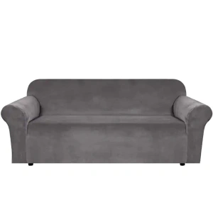 Husa universala pentru canapea standard cu 3 locuri, imitatie catifea, culoare GRI - Img 4