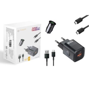 Incarcator priza pentru telefon cu adaptor auto si 2 cabluri - Img 1