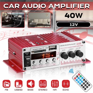 MINI amplificator auto, stereo, 12V, 40 W, radio FM, citire USB sau card SD, cu telecomanda - Img 1