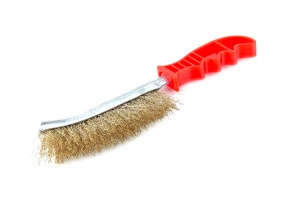 Perie de sarma cu peri sertizati, placati cu alama si maner din platic, lungime totala 25,5 cm - Img 2