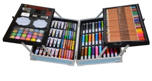 Set 145 piese pentru pictura, pentru copii sau adulti, pixuri de colorat, creioane colorate si vopsele de pictura, cu geanta de transport ALBASTRA, model AVX-WT-RUBENS145 - Img 2