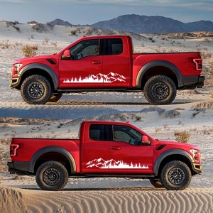 Set 2 stickere autoadezive pentru vehicule Off Road, model "Forest & Mountains", dimensiune 100 x 20 cm, culoare Alba