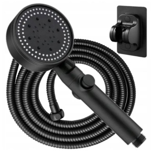 Set 3 elemente pentru dus, para de dus moderna + furtun flexibil + suport pentru perete, culoare Neagra - Img 2
