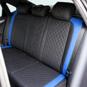 Set huse scaune auto Premium, model DIAMOND Drive, design Sportiv, universale, ergonomice, Piele Ecologica Matlasata, culoare Negru/Albastru - Img 5