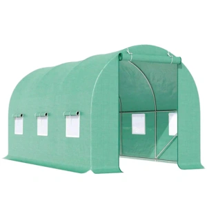 Solar de gradina, dimensiune 300x200x200cm, folie verde PE cu plasa 140g/mp UV, 1 usa, 6 ferestre, teava otel galvanizat de 19mm - Img 3