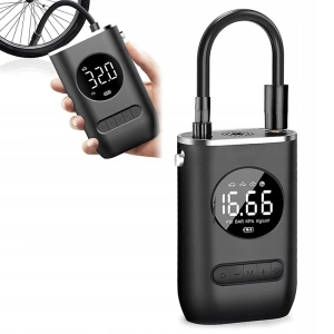Compresor de aer portabil, cu acumulator, afisaj digital și manometru pentru Biciclete sau Motociclete, incarcare USB, culoare Neagra - Img 2