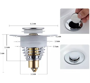 Dop scurgere chiuveta, universal, deschidere cu click, material oțel, diametru exterior 62 mm, culoare Argintiu - Img 6