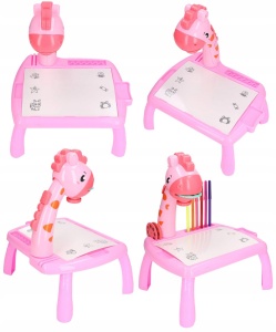 Masa Muzicala de Desen pentru copii cu Proiector, model Girafa, culoare Roz, 24 imagini, AVX-WT-222-2-PINK-GIRAFFE - Img 4