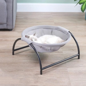 Pat de tip hamac pentru caini si pisici, cadru metalic negru si panza gri, dimensiune 45 x 42 x 23 cm - Img 2