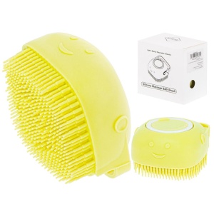 Perie din silicon cu dozator de sampon pentru spalare caini sau pisici, 7,5 x 7,5 cm, culoare galben - Img 1
