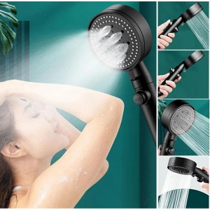 Set 3 elemente pentru dus, para de dus moderna + furtun flexibil + suport pentru perete, culoare Neagra - Img 3