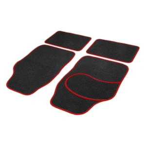 Set 4 Covorase auto din Mocheta, model Universal, culoare Negru cu margine Rosie, dimensiuni fata 64 x 44cm | spate 44 x 29cm - Img 2