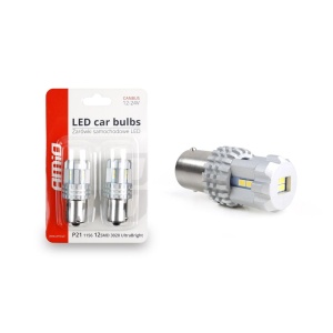 Set becuri auto cu LED CANBUS compatibil P21 R5W/R10W 22 SMD Alb 12V/24V, destinat competitiilor auto sau off-road - Img 2