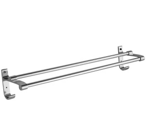 Suport din aluminiu pentru 2 prosoape + 2 cuiere, lungime 60 cm, culoare Argintiu - Img 2
