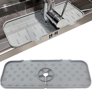 Covoras din silicon anti-picurator pentru lavoare, dimensiune 36,5 x 14 cm, culoare Gri - Img 2