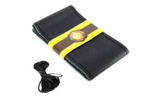 Husa volan din PIELE NEAGRA + ATA NEAGRA pentru CAMIOANE, diametru XXL - 45 cm,(se coase, aspect ORIGINAL) - Img 3