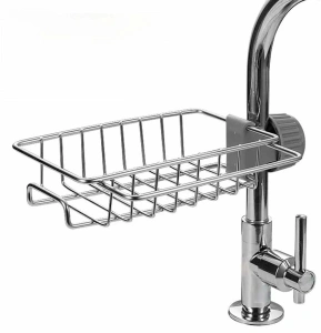 Raft organizator universal pentru bucatarie sau baie, montaj pe robinet, material otel, culoare Argintiu - Img 3