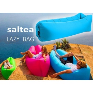 Saltea Autogonflabila "Lazy Bag" tip sezlong, 185 x 70cm, culoare Negru-Verde, pentru camping, plaja sau piscina - Img 4