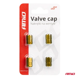 Set 4 capacele auto pentru ventil, din aluminiu, model Hexagon, culoare Galben - Img 4