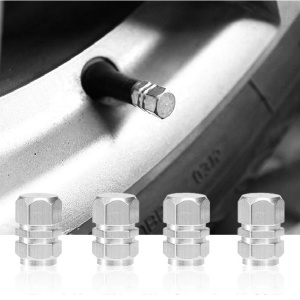 Set capacele auto pentru ventil hexagon argintiu 4 buc - Img 1