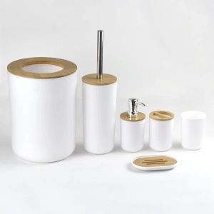 Set Elegant pentru baie format din 6 piese, ABS + lemn, culoare alb/maro - Img 2