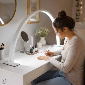 Lampa de birou pentru cosmetica sau manichiura, cu LED-uri, fara umbre, design curbat, culoare Alba, pentru saloane sau uz personal - Img 2