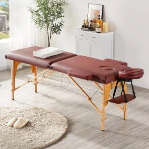 Masa de masaj pliabila, 2 zone, cadru lemn, spuma 5cm, inaltime 55-76cm, piele ecologica, dimensiuni 60x213cm, culoare Burgundy