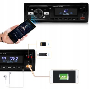 Player Auto dimensiune 1DIN, 4 x 50W, model AW1003, cu Bluetooth, Radio, MP3, AUX, Card, Telecomanda - Img 1