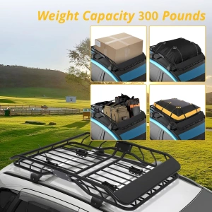 Portbagaj metalic pentru plafon de tip "ROOF RACK", dimensiune 127 x 100cm, culoare neagra, cu bare transversale incluse - Img 2