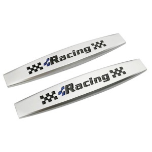 Set 2 x Embleme auto metalice, autoadezive, model "RACING", finisaj Crom, dimensiune, 10 x 1,5 cm