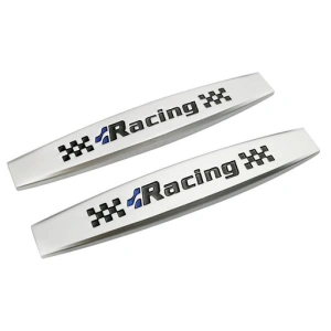 Set 2 x Embleme auto metalice, autoadezive, model "RACING", finisaj Crom, dimensiune, 10 x 1,5 cm