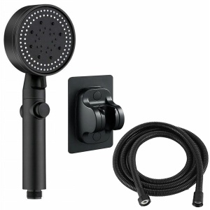 Set 3 elemente pentru dus, para de dus moderna + furtun flexibil + suport pentru perete, culoare Neagra - Img 5