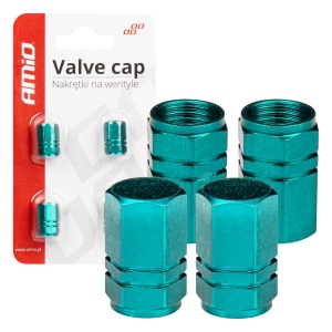 Set 4 capacele auto pentru ventil, din aluminiu, model Hexagon, culoare Verde - Img 1