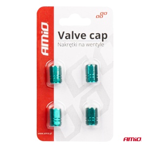 Set 4 capacele auto pentru ventil, din aluminiu, model Hexagon, culoare Verde - Img 4