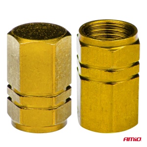 Set 4 capacele auto pentru ventil, din aluminiu, model Hexagon, culoare Galben - Img 3