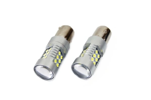 Set becuri auto cu LED CANBUS compatibil P21W BA15S 24 SMD 6.2W Alb 12/24V, destinat competitiilor auto sau off-road