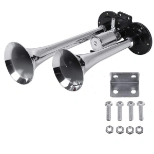 Claxon bitonal cu 2 goarne, alimentare 12/24V FARA COMPRESOR, culoare Crom/Negru - Img 2